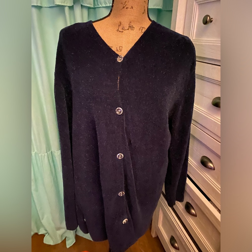 Karen Scott chenille navy glitter sweater